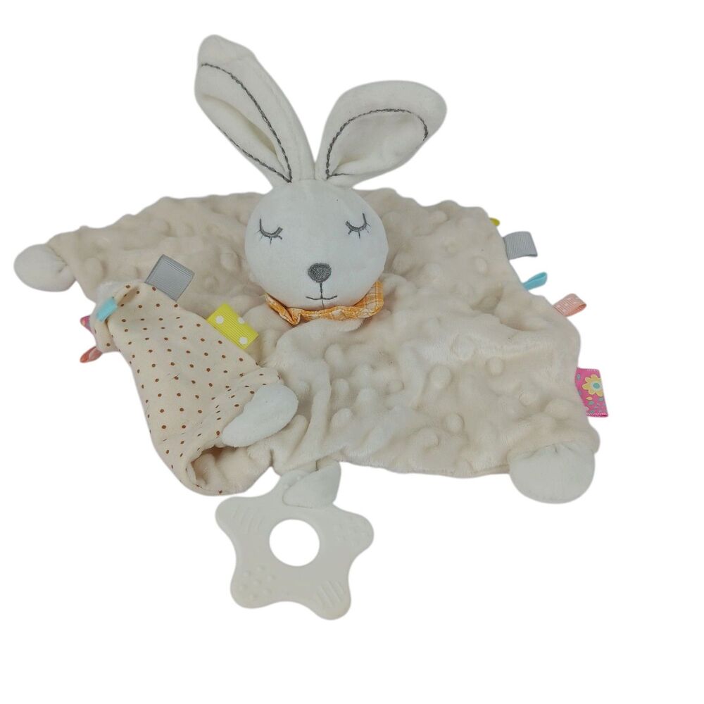 White Bunny Rabbit Soothing Sensory Fabric Lovey Security Blanket Teether